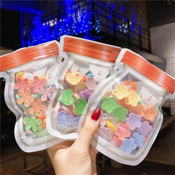 

5/7pcs girl cute hair tie cartoon flower elastic band korean children's rubber animal headdress accessories, Slivery;white