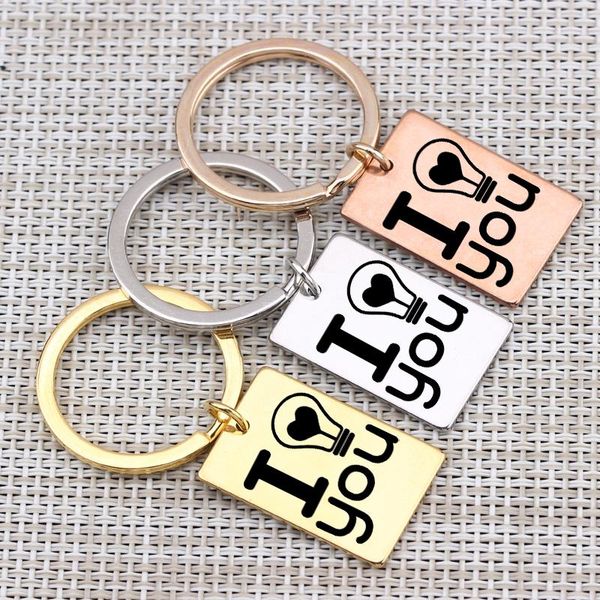 

keychains "i love you"key chain for couple family jewelry hand stamped birthday valentine's day gift key pendant 3 colors, Silver