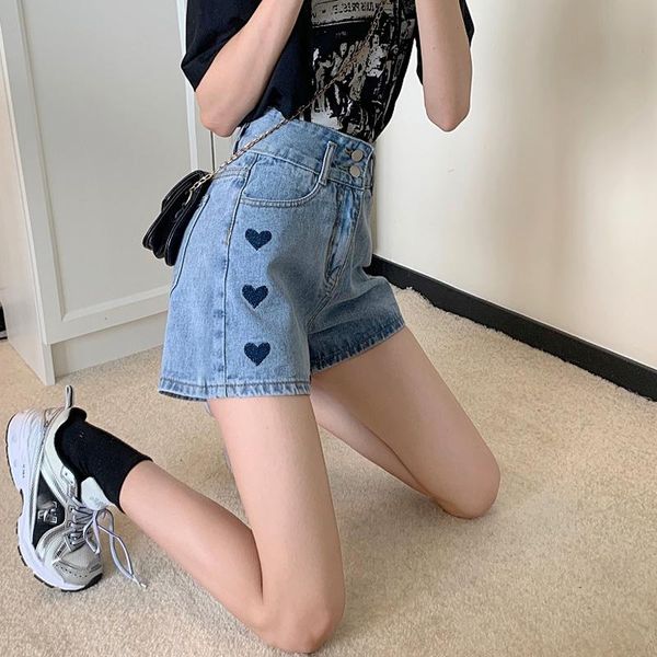 

women's jeans small thin girl cowboy shorts summer high waist a-word loose wide leg pants show straight, Blue