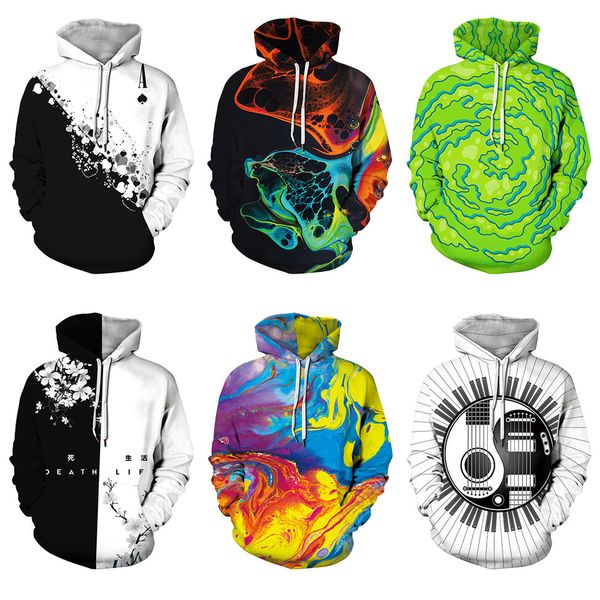 

chaopai poker spade digital printing men's and women's loose casual hooded long sleeved sweater fashion, Black