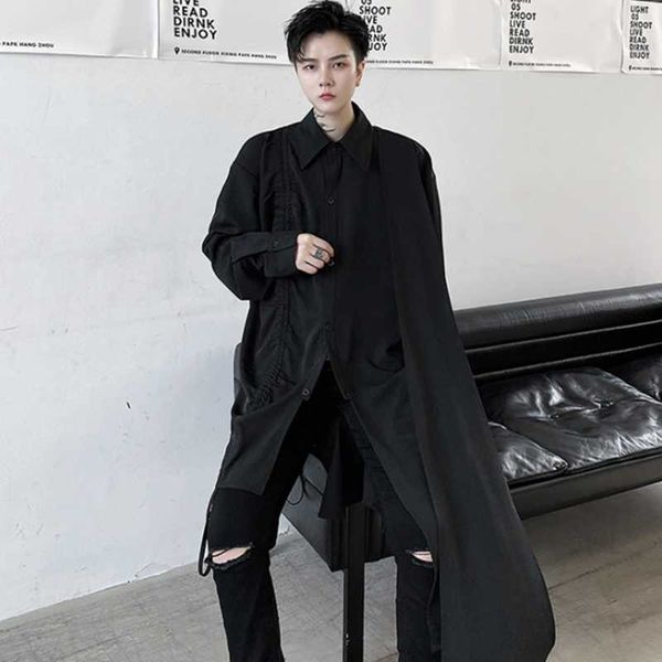 

autumn and winter trendy fashion loose base coat leisure time solid color men long sleeve shirt men's casual shirts, White;black