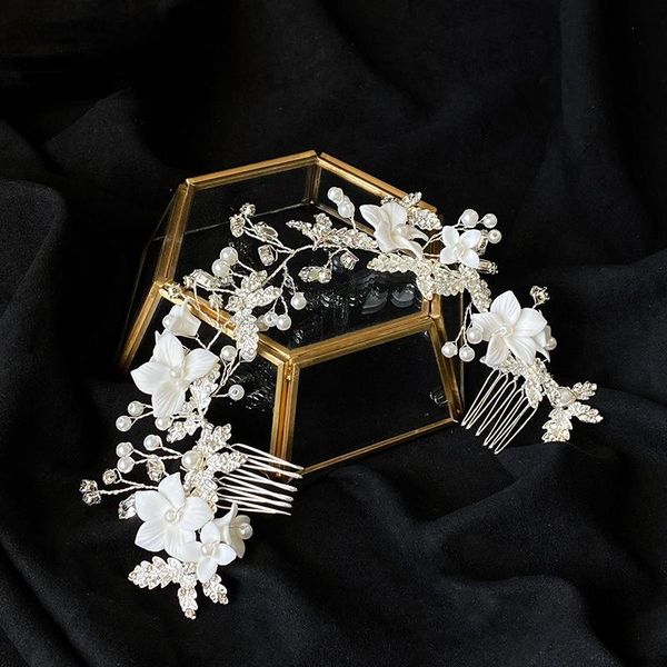 

hair clips & barrettes korean bridal dish pin flower small hairpin ornament clip wedding dress accessories ceramic comb, Golden;silver