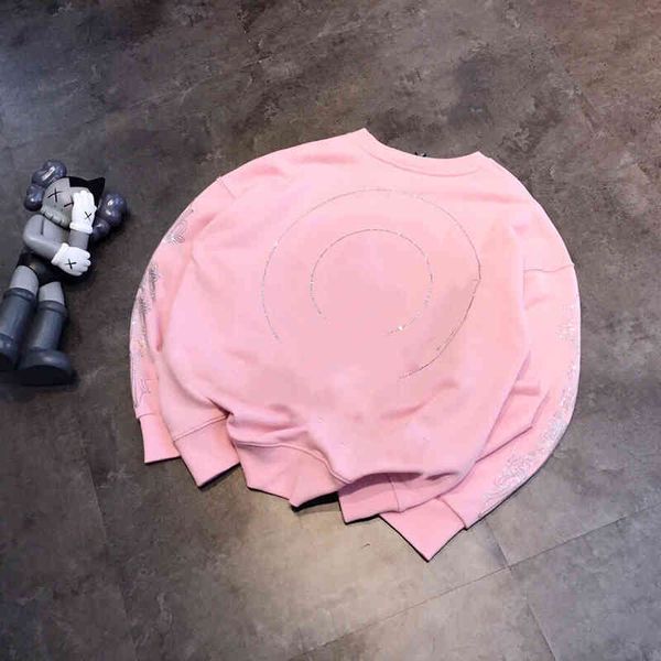

2022 factory wholesale new pink diamond inlaid horseshoe letter printing round neck pullover for women's spring and autumn couple loose, Black