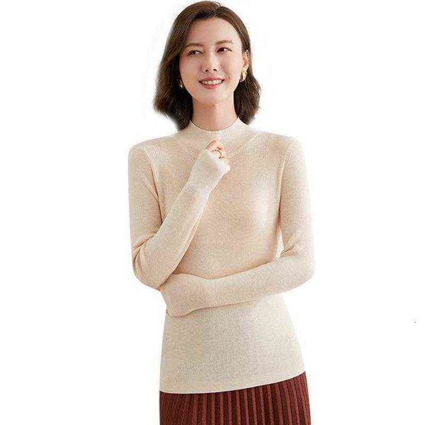 

2021 autumn and winter semi high neck knitted temperament commuter solid color pullover wool sweater bottomed blouse women, White;black