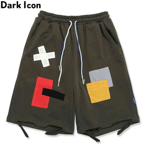 

patches elastic waist men's shorts summer terry material cotton shorts men 3colors 210603, White;black