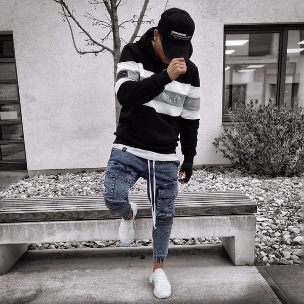 

mens casual distressed jeans skinny tactical cargo denim pants slim fit male streetwear hip hop zipper pants_yw_rw, Blue