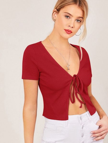 

knot front rib-knit q1vg#, White