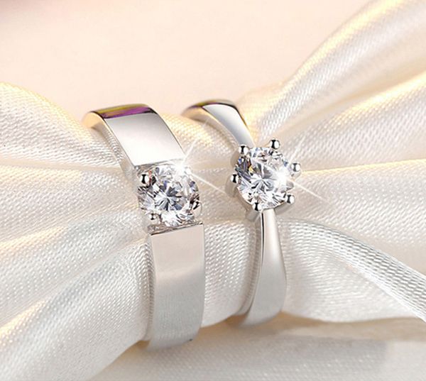 

j152 s925 sterling silver ring couple rings with diamond fashion simple zircon pair jewelry valentine's day gift arrival