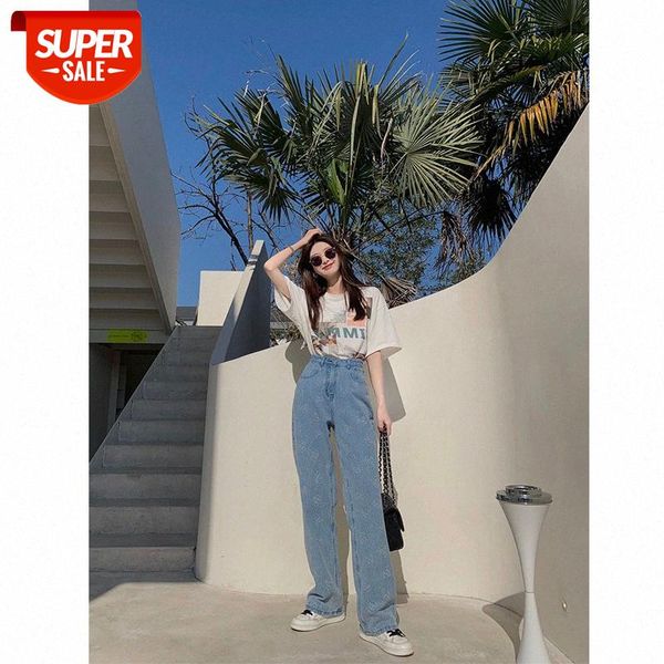 

thin waist straight jeans women x public design sense printed loose small light pants #hx2q, Black;white