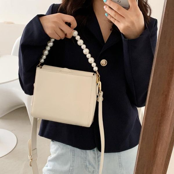 

leather crossbody bags for women 2021 summer shoulder bag solid color pearl decoration handbag exquisite female square cross body