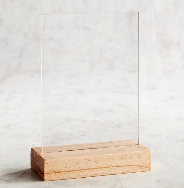 

party decoration 5pcs/lot blank acrylic table sign with wood stands, transparent number holder