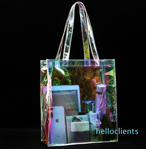 Transparente holografische PVC-Einkaufstasche, Regenbogen-Strandtasche, Werbe-Einkaufstasche