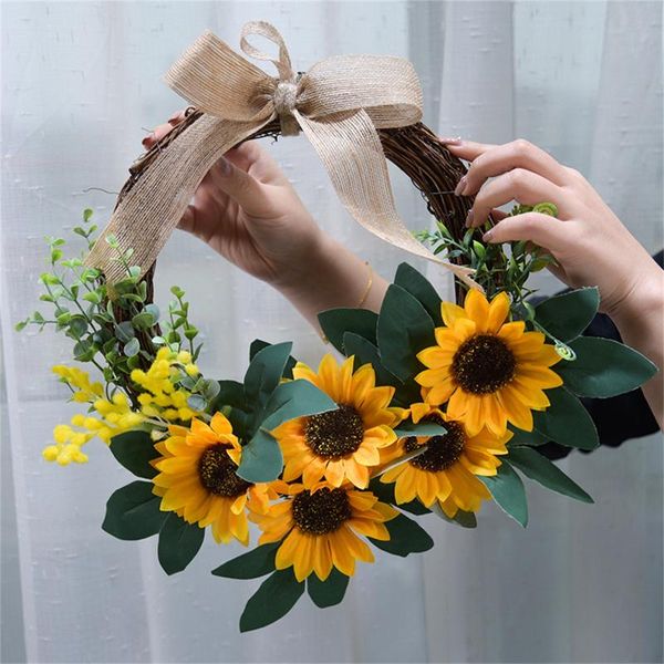 

decorative flowers & wreaths sunflower wreath decoration rattan simulates bright home wall door and window accessories