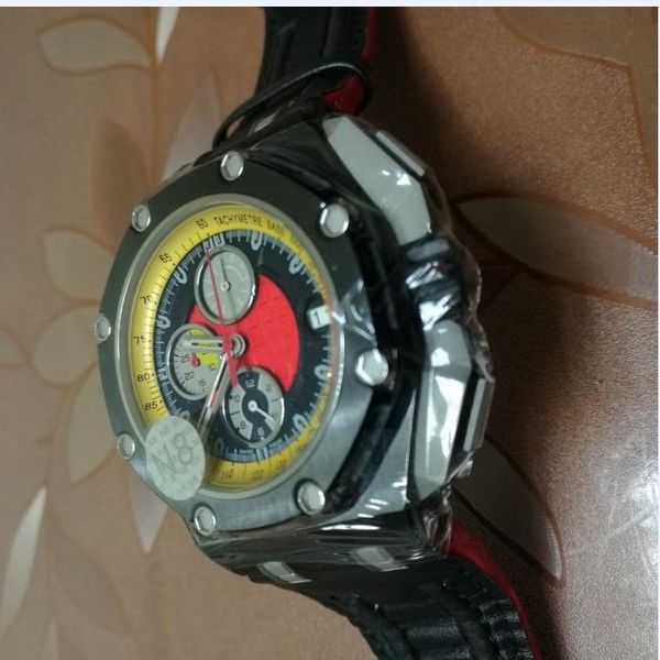 

luxury watch n8 maker 44mm offshore 26290 pvd case black rubber bands chronograph working vk quartz movement classic mens watches, Slivery;brown