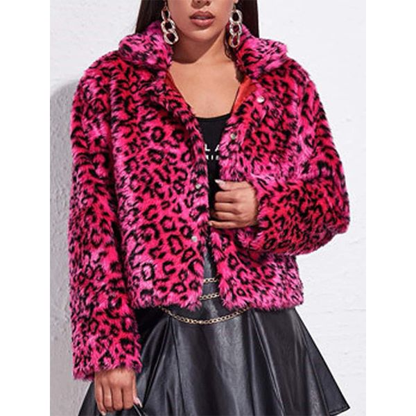 

women's faux fur coat daily winter short coat single breasted turndown regular fit thermal warm casual jacket long sleeve leopard fur t, Black