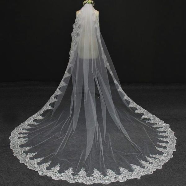 

bridal veils real image elegant 3 meters long one layer sequined lace edge veil 3m white ivory wedding for bride, Black