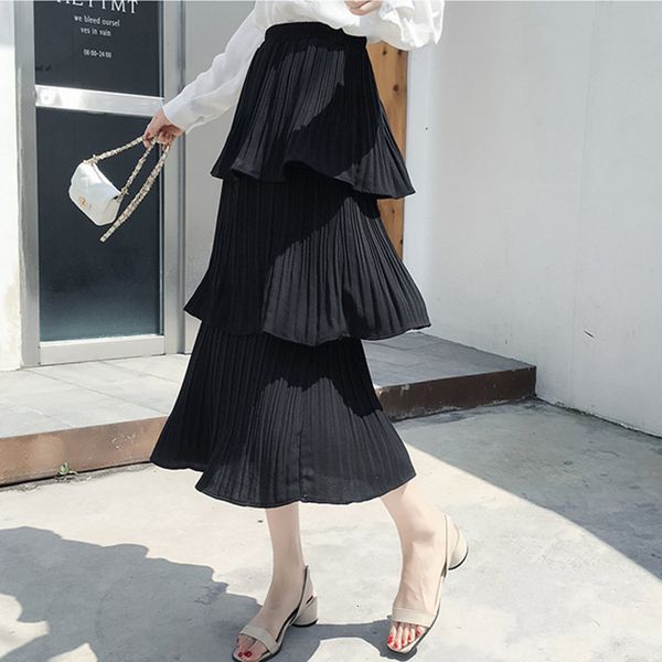 

skirts layer cake veet winter skirt women spring autumn super fire s ladies chiffon black white pleated long tsed