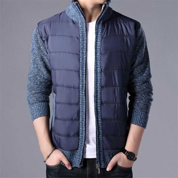 

men's thick sweater coat male autumn winter parkas patchwork sweatercoat zipper cardigans sweater man jacket outerwear 211102, White;black