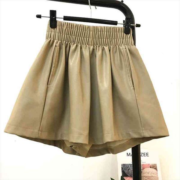 

high waist leather shorts women autumn winter casual solid color wide leg faux leather shorts women casual biker, White;black