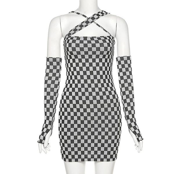 

casual dresses autumn fashion women's plaid slim high waist dress, Black;gray