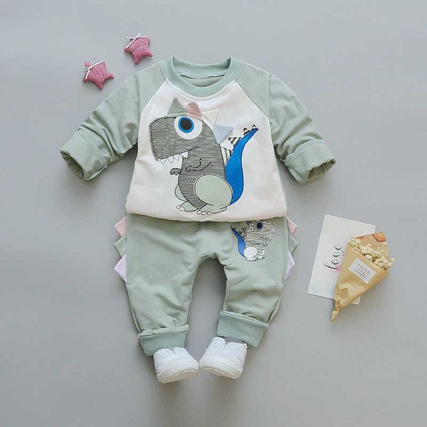 Kleinkind Jungen Herbst Outfit Dinosour 2-teiliges Kleidungsset Mode kleine Jungen Baumwolle Freizeitkleidung für Mädchen 210529