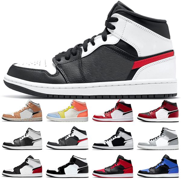 

jumpman 1 mid basketball shoes 1s men women brushstroke fearless chicago black toe bred hyper royal white shadow chile red mens trainers spo, White;red