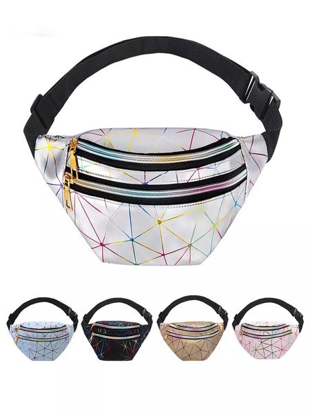 

waist bags holographic bag for women glitter fanny pack waterproof geometric belt fashion laser phone pouch