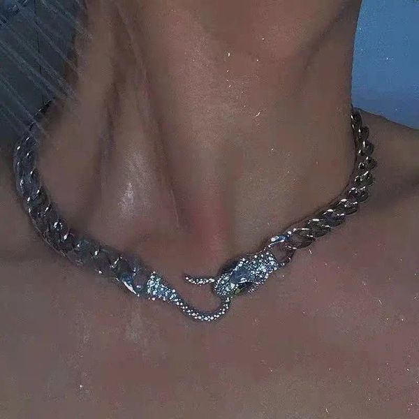 

chains punk rhinestone pearl cuban link snake necklaces for men women shiny medusa choker hippie hiphop pendant jewelry gift, Silver