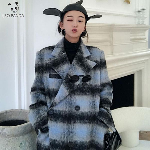 

women's wool & blends 2021 style winter women kroean elegant lapel woolen coat femaler collar mid long outwear fashon jacket1, Black