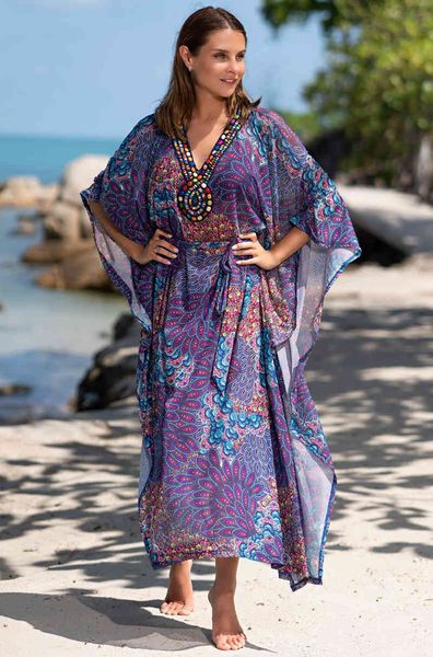 

women's swimwear ethnic tribe oversized beach vintage floral print kaftan v neck batwing sleeve bohemian maxi pareos women robe f4, White;black