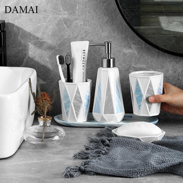 

bath accessory set creative rhombu bathroom accessories ceramic european modern marble texture household restroom five-piece shower
