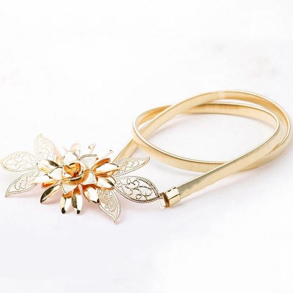 

belts ladies' gold metal chain belt flower elastic waist strap fashion style for women, Black;brown