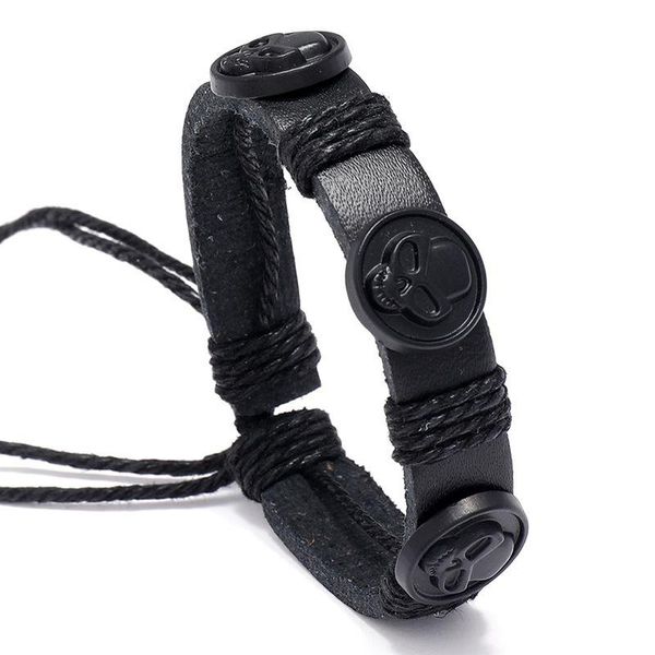 

charm bracelets adjustable rope chain leather men women handmade bangle black skull jewelry wristband accessories wholesale gift, Golden;silver