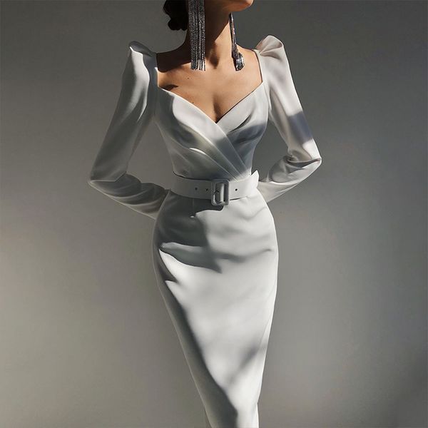 

adyce new summer women elegant white long sleeve midi club dress 2021 v ne fashion belt celebrity evening party dresseshigh quality, Black;gray