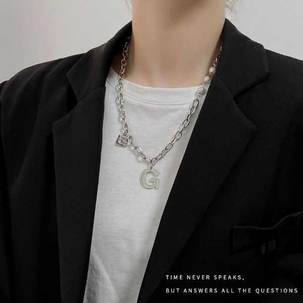

pendant necklaces fashion accessories ha pearl necklace initial choker stainless steel jewelry chain chains, Silver