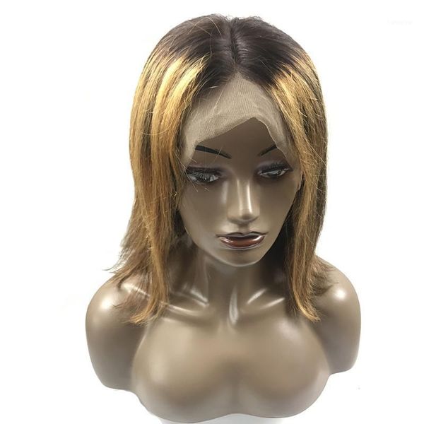 

piano 1b/4/27 lace frontal wig peruvian straight human hair 13x4 frontwig 14inch short bob for black women remy 150% density1, Black;brown