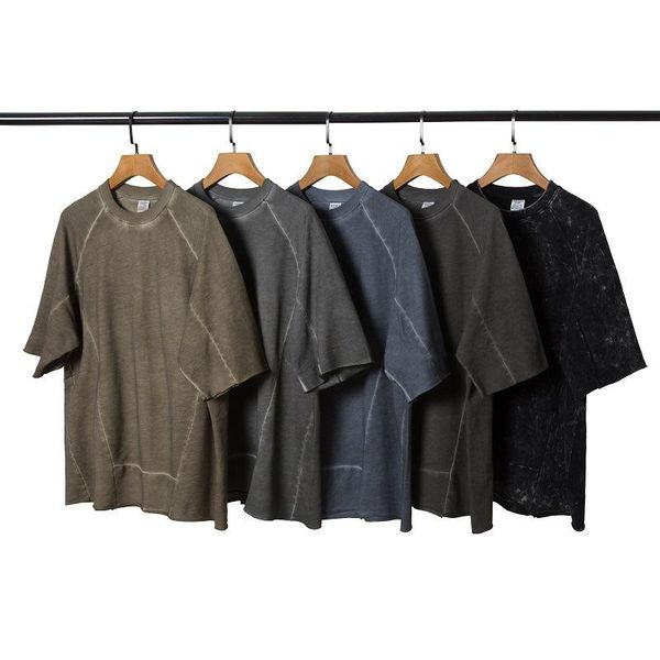 

men's t-shirts summer hip hop spliced vintage men oversize short sleeve o-neck collar solid color retro loose casual streetwear tees, White;black