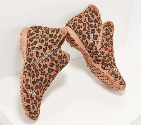 

boots women autumn winter zip ankle ladies fashion casual comfortable add velvet to keep warm leopard snow shoes, Black