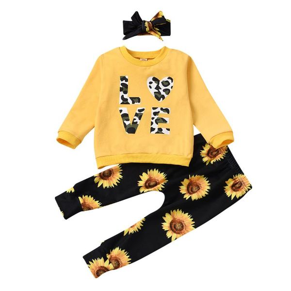 

clothing sets leisure style sunflower printing children's autumn suit spring and wear3m-5y, White