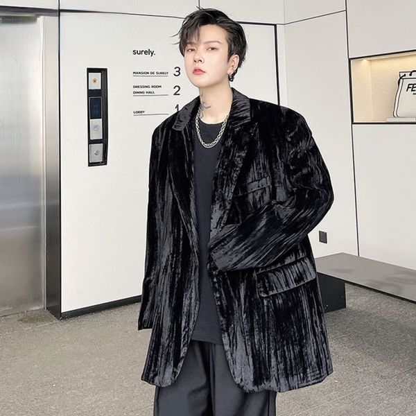 

men's clothes solid color double breasted men's thick suit coat velvet black blue 2021 autumn and winter blazer new, White;black