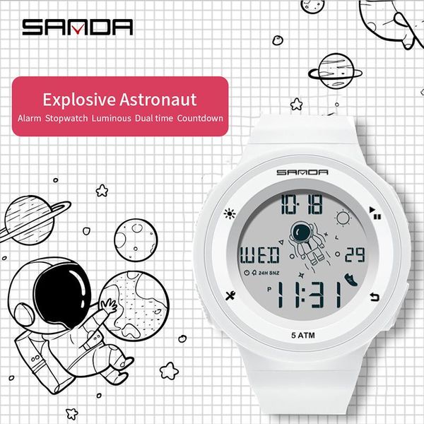 

wristwatches sanda watches women minimalist design silicone strap wristwatch astronaut dial women's fashion creative female relogio fem, Slivery;brown