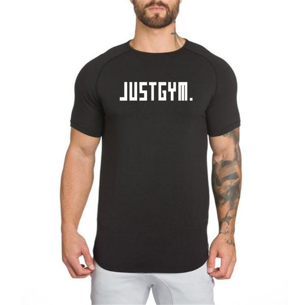 

t-shirt men summer new short sleeves o-neck t shirt men brand just gym clothing fashion fitness cotton tee 210421, White;black