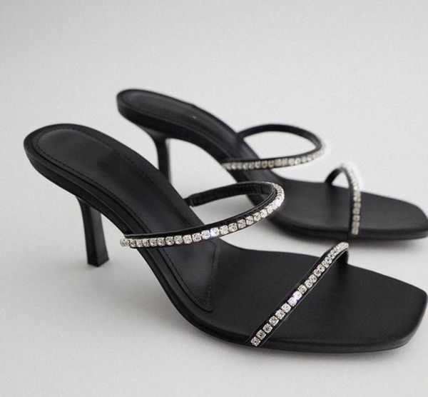 

sandals women's shoes black square head rhinestone accessories high-heeled