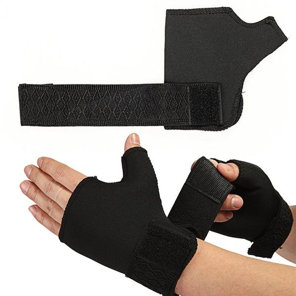 

compression padded wrist splint thumb brace strap power weight lifting hand wrap support gym training bar wristband, Black;red
