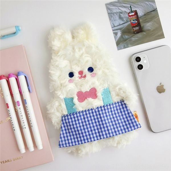 

zr2 mickjoy plaid skirt bear plush pencil bags animal shape plaid skirt storage pen girl student stationery storage bag