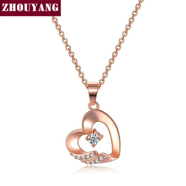 

pendant necklaces zhouyang necklace for woman sweety hollow out heart cubic zirconia fashion jewelry girlfriend friendship gift n056 n318, Silver