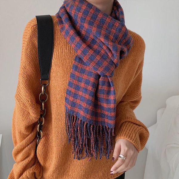 

scarves plaid scarf for women autumn and winter shawl go out thick warm ladies wraps bib muffler, Blue;gray