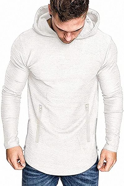 

men's pullover athletic sweatshirt gym hoodies long sleeve decor zipper lightweight t-shirt u94n#, Black