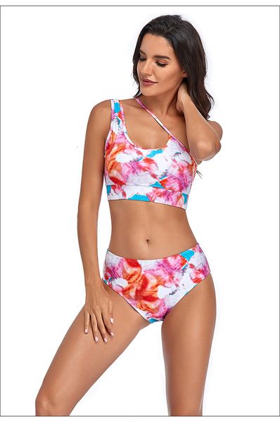

women's women swimwear beach bikinis set asymmetry strap floral print two-piece high waist swimsuits swimming bathing suits b, White;black