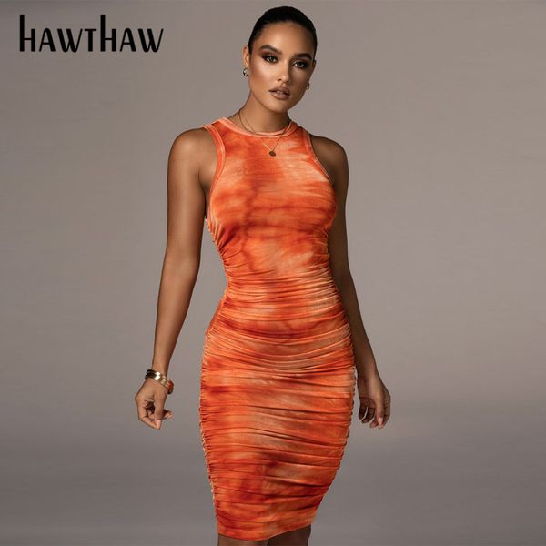 

slim bodycon hawthaw sleeveless printed women pleated autumn package summer hip dress sundress 2021 female clothing streetwear, Black;gray